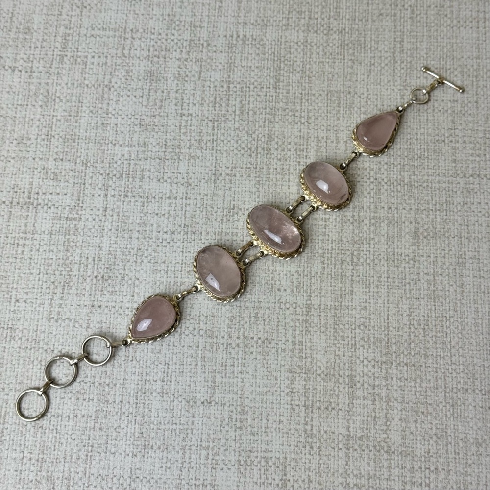 Rose Quartz Silver Bracelet with Toggle Clasp - Picture 2 of 5